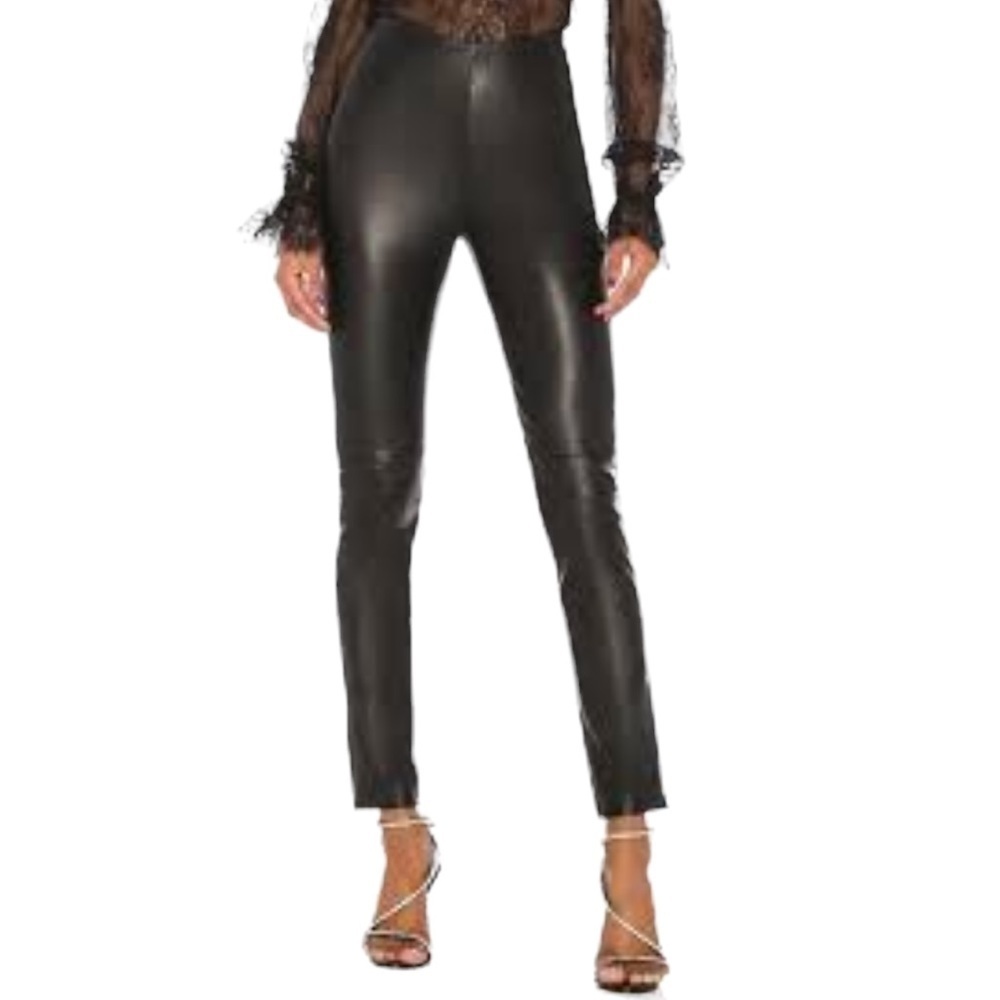 GRLFRND Black Leather Pants Medium High Rise Stretchy